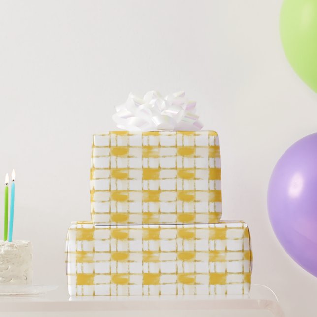 Papel De Presente Yellow White Plaid Stripes Birthday (Presentes para festas)
