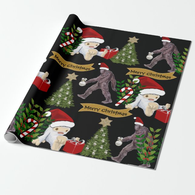 Papel De Presente Yeti e Bigfoot no Natal (Desenrolado)