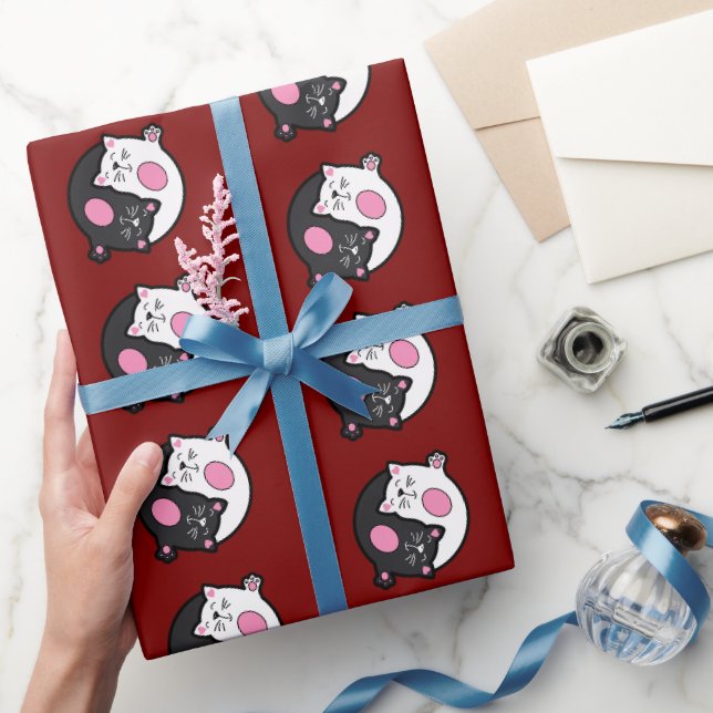 Papel De Presente Yin Yang Gatos Adormecidos em Preto e Branco  (Presentear)