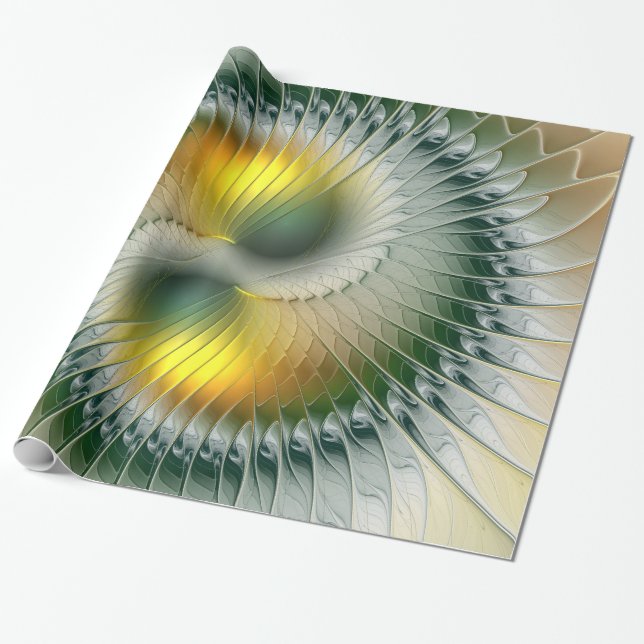 Papel De Presente Yin Yang Verde Amarelo Abstrato Colorido Fractal (Desenrolado)