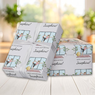 Papel De Presente Yoga Dancer Pose Workout Mulher Feliz Aniversário