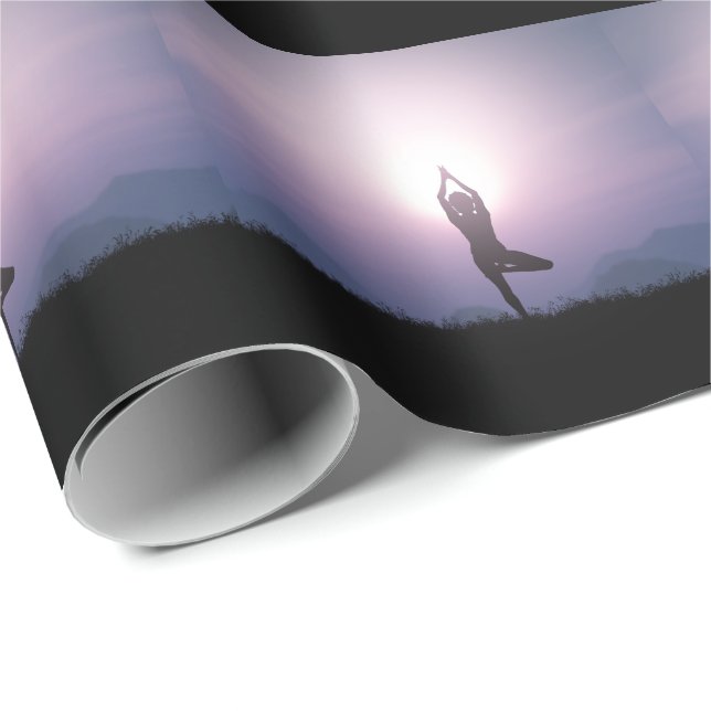 Papel De Presente Yoga Tree Pose Vrksasana Black Purple (Ponta do rolo)