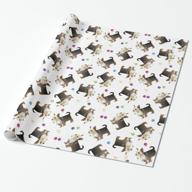 Papel De Presente Yorkie Christmas Dog Pattern Wrappaper (Desenrolado)