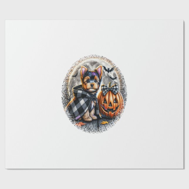 Papel De Presente Yorkie Dog Halloween (Aberto)