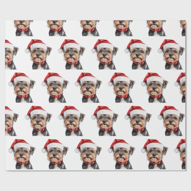 Papel De Presente Yorkshire Terrier com chapéu de Papai Noel (Aberto)