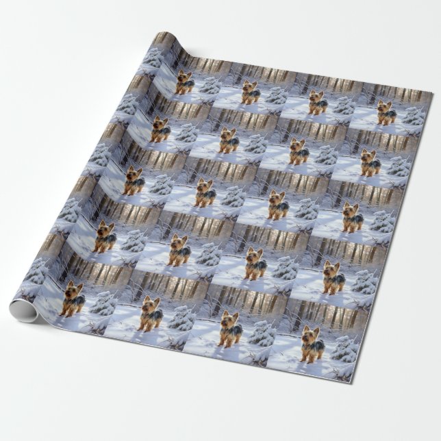 Papel De Presente Yorkshire Terrier Deixe Nevar Natal (Desenrolado)