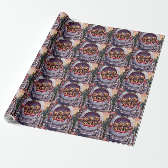 Papel De Presente Yorkshire Terrier Dog Valentine's Day (Desenrolado)
