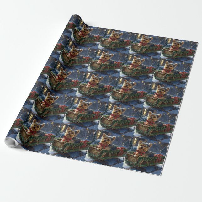 Papel De Presente Yorkshire Terrier Temporada Festiva de Natal (Desenrolado)