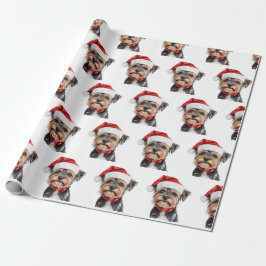 Papel De Presente Yorkshire Terrier with Santa Hat