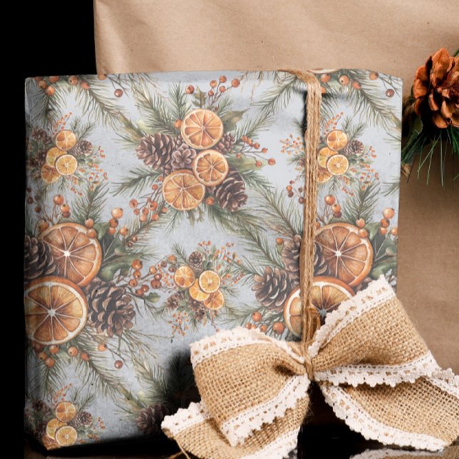 Papel De Presente Yule Winter Solstice Natural Pine & Orange (Criador carregado)