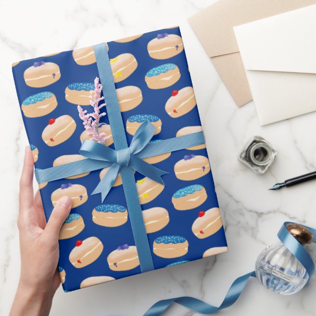 Papel De Presente Yummy Sufganiyot Jelly Rosquinha Hanukkah Pattern (Presentear)