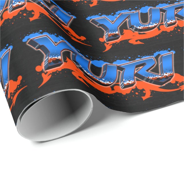 Papel De Presente Yuri Vorname Name Graffiti blue orange (Ponta do rolo)