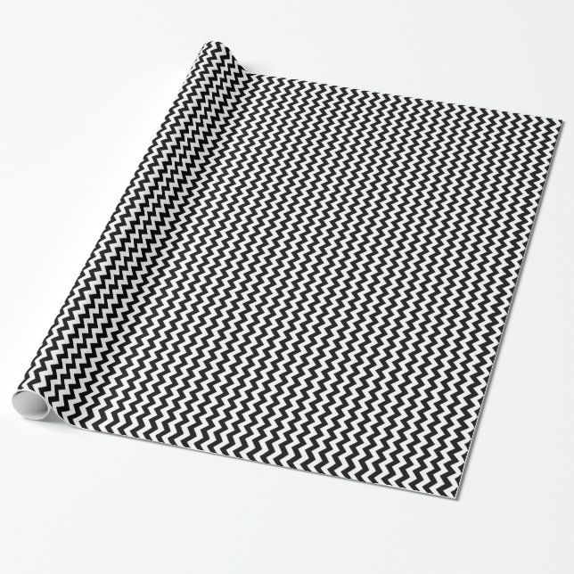 Papel De Presente Zag Chevron Preto e Branco (Desenrolado)
