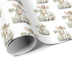 Papel De Presente Zebra alfabeto de animal de bebê em aquarela fofa