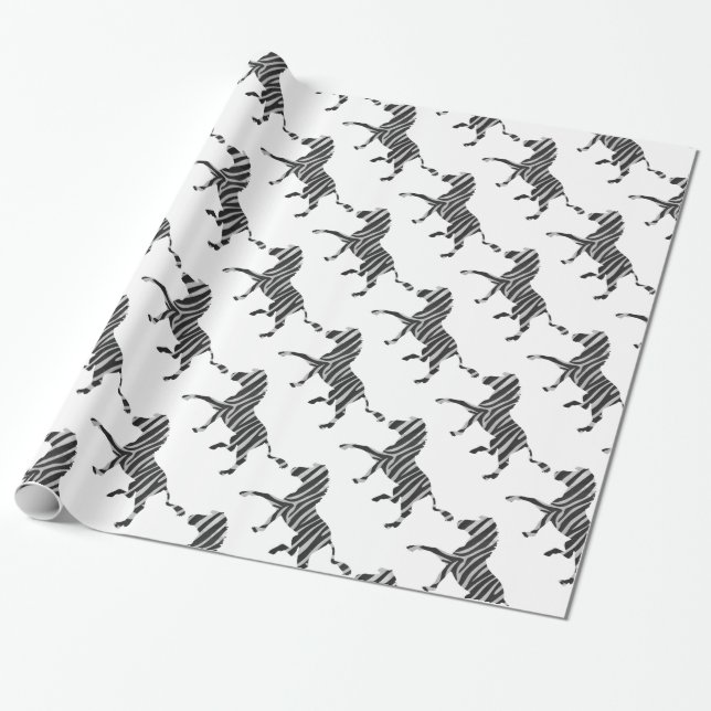 Papel De Presente Zebra Black and Light Cinzas Silhouket (Desenrolado)
