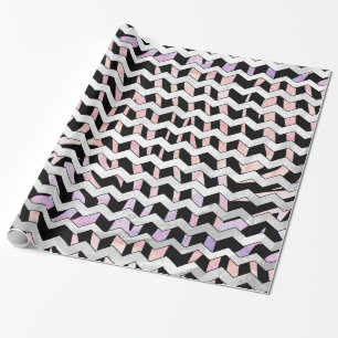 Papel De Presente Zebra Black e Pink Chevron
