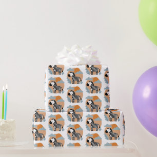 Papel De Presente Zebra Caprichosa Influenciada Escandinava