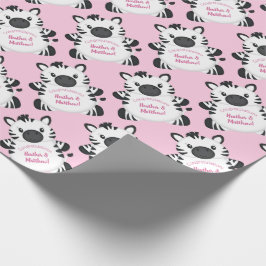 Papel De Presente Zebra Chá de fraldas Safari Menina Rosa