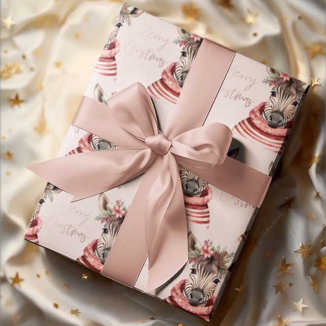 Papel De Presente Zebra Christmas | Natal rosa e feliz (Criador carregado)