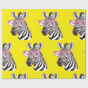 Papel De Presente Zebra com Óculos Rosa