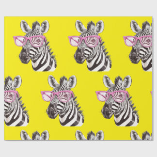 Papel De Presente Zebra com Óculos Rosa