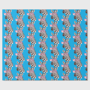 Papel De Presente Zebra com Óculos Rosa Azul Bg