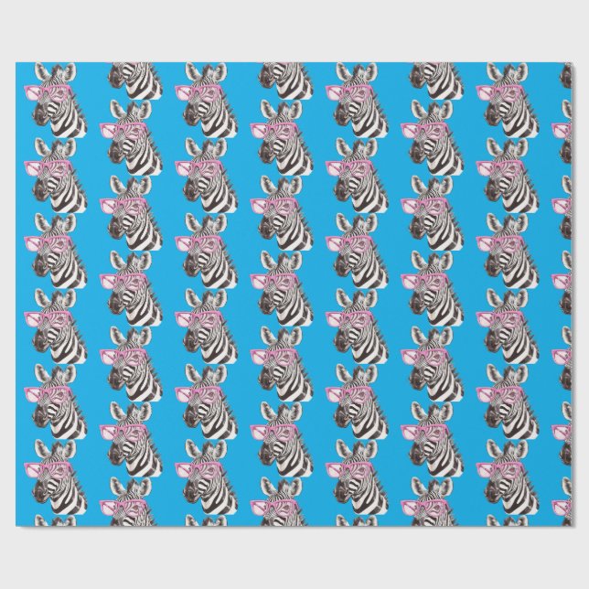 Papel De Presente Zebra com Óculos Rosa Azul Bg (Aberto)