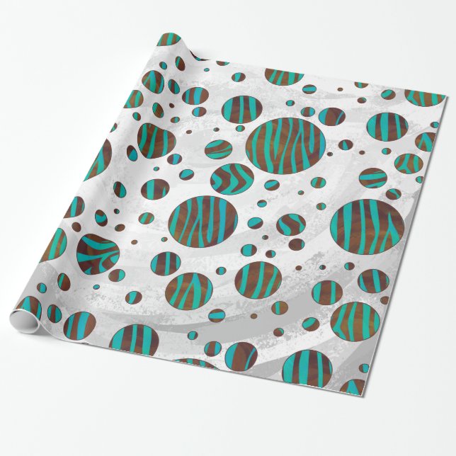 Papel De Presente Zebra da Bolinhas Castanho e Teal (Desenrolado)