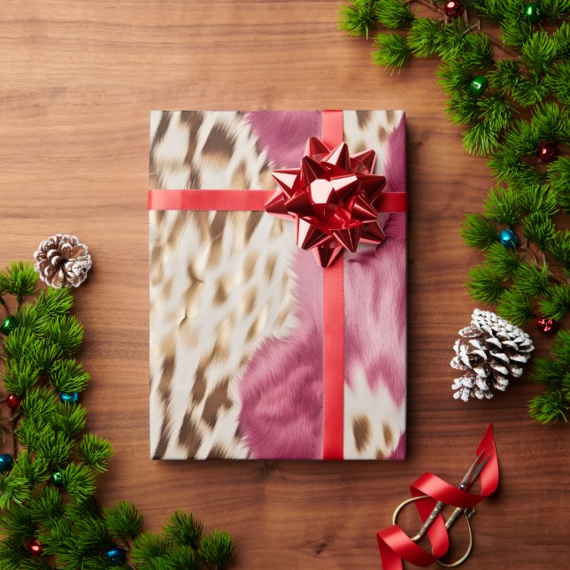 Papel De Presente Zebra Dourada Rosa na moda (Presente de Natal)