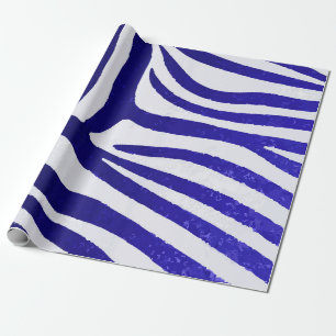 Papel De Presente Zebra Gradiente Azul Neon em Branco – Ousado e Mod
