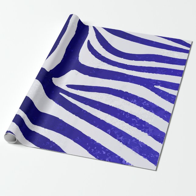 Papel De Presente Zebra Gradiente Azul Neon em Branco – Ousado e Mod (Desenrolado)