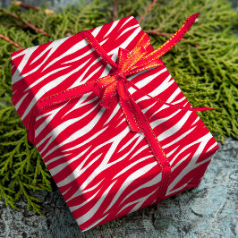 Papel De Presente Zebra Print White Red Cute Modern Xmas Padrão