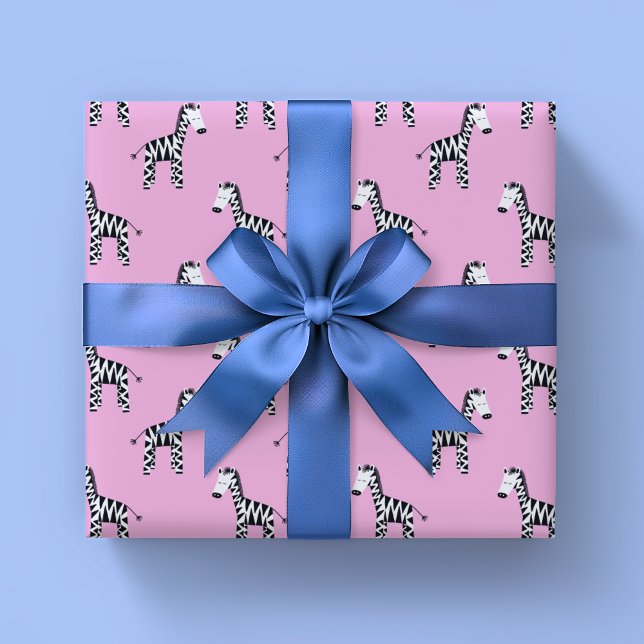 Papel De Presente Zebra rosa fofo (Cute pink zebra wrapping paper perfect for girls birthday gifts)