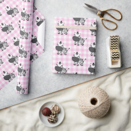 Papel De Presente Zebras no Gingham Rosa