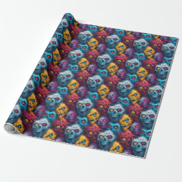 Papel De Presente Zed Head - Neon Zombie Horde Pattern
