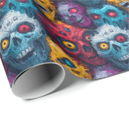 Papel De Presente Zed Head - Neon Zombie Horde Pattern