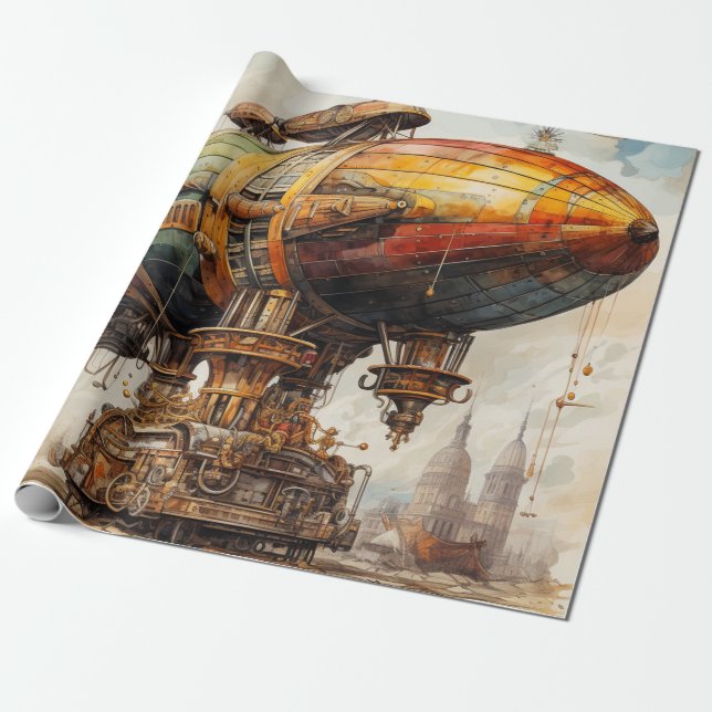 Papel De Presente Zelépelin Steampunk Vintage (Desenrolado)