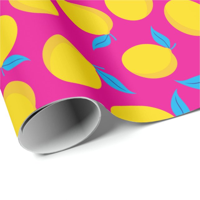 Papel De Presente Zesty Yellow Lemons Summer Vibrary Pink Sem Sement (Ponta do rolo)