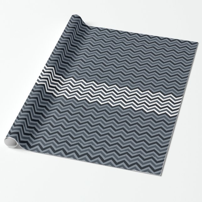 Papel De Presente Zigzag branco marinho (Desenrolado)