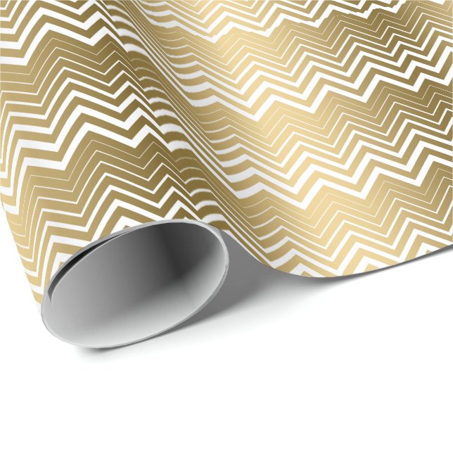 Papel De Presente Zigzag Chevron Dourado E Branco (Ponta do rolo)