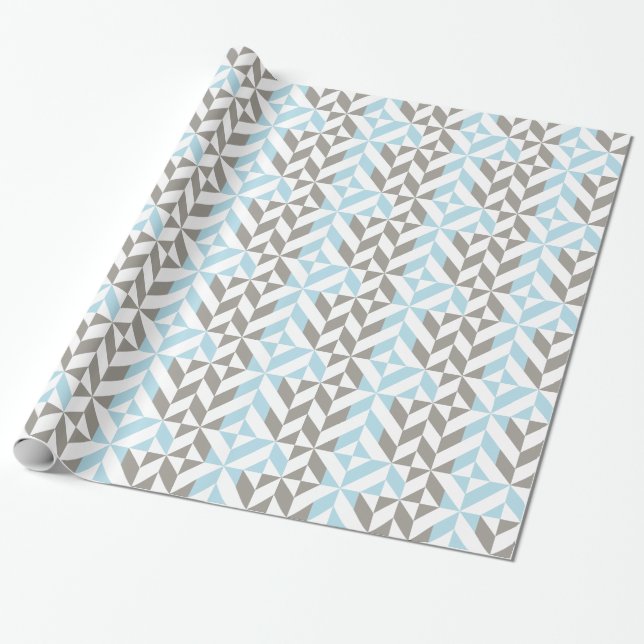 Papel De Presente ZigZag Geométrico de Azul e Prata (Desenrolado)
