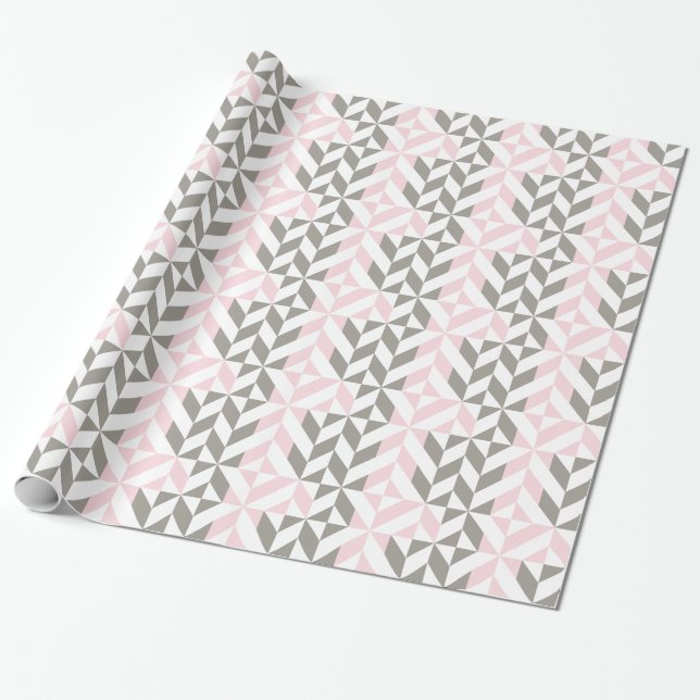 Papel De Presente ZigZag geométrico, rosa e prata (Desenrolado)