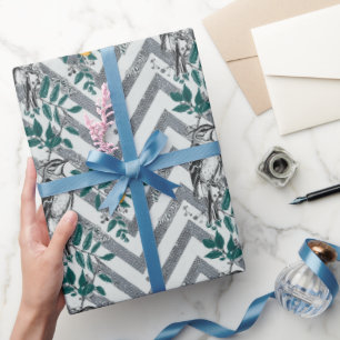 Papel De Presente Zigzag Pássaro % Flor Padrão
