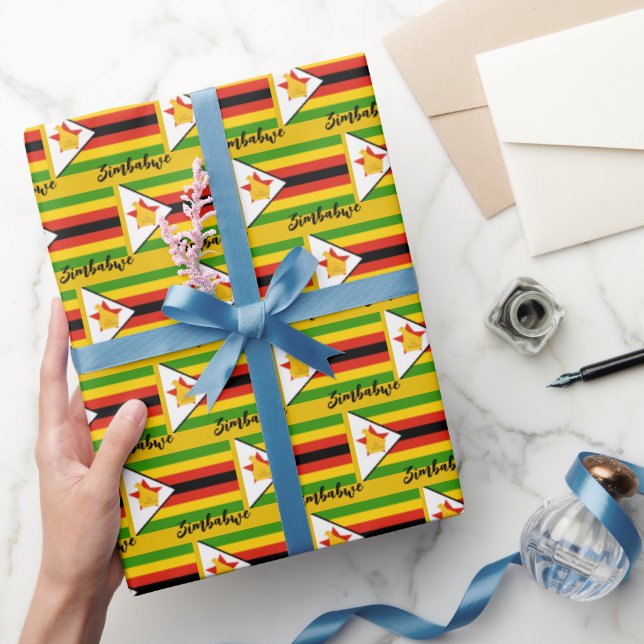Papel De Presente Zimbabwe Wrappaper, Zimbábue Flag patriótico (Presentear)
