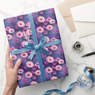 Papel De Presente Zínias Rosa em Roxo