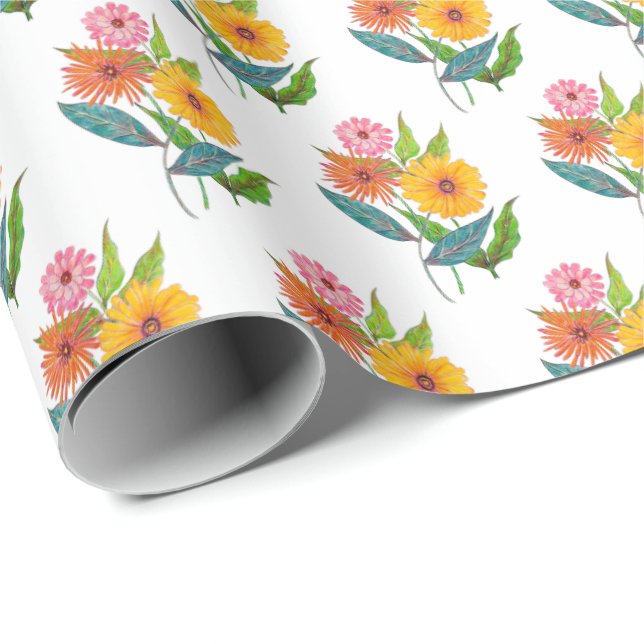 Papel De Presente Zinnia Flor de Flor Selvagem (Ponta do rolo)