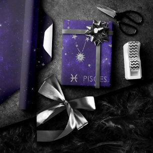 Papel De Presente Zodiac Peixes roxos Astrologia Cósmica Horoscópi