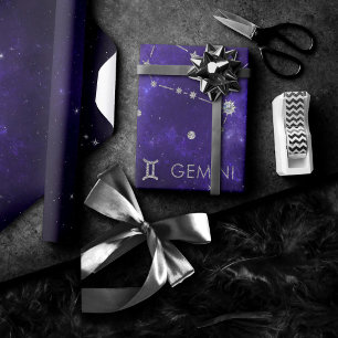 Papel De Presente Zodiac Purple Gemini Astrologia Cósmica Horoscóp