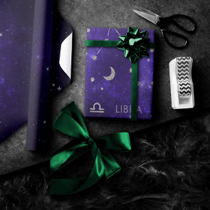 Papel De Presente Zodiac Purple Libra Astrologia Cósmica Horoscópi