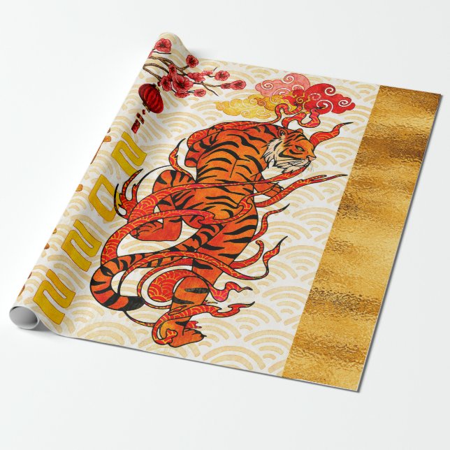 Papel De Presente Zodíaco do Tigre, Ano Novo Chinês 2022 (Desenrolado)